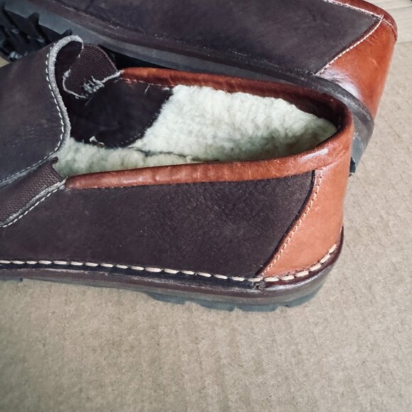 Cole Haan Suede Slip On Moc Shoe Slipper With Tread Shearing Lined Leather Brown - Picture 13 of 15